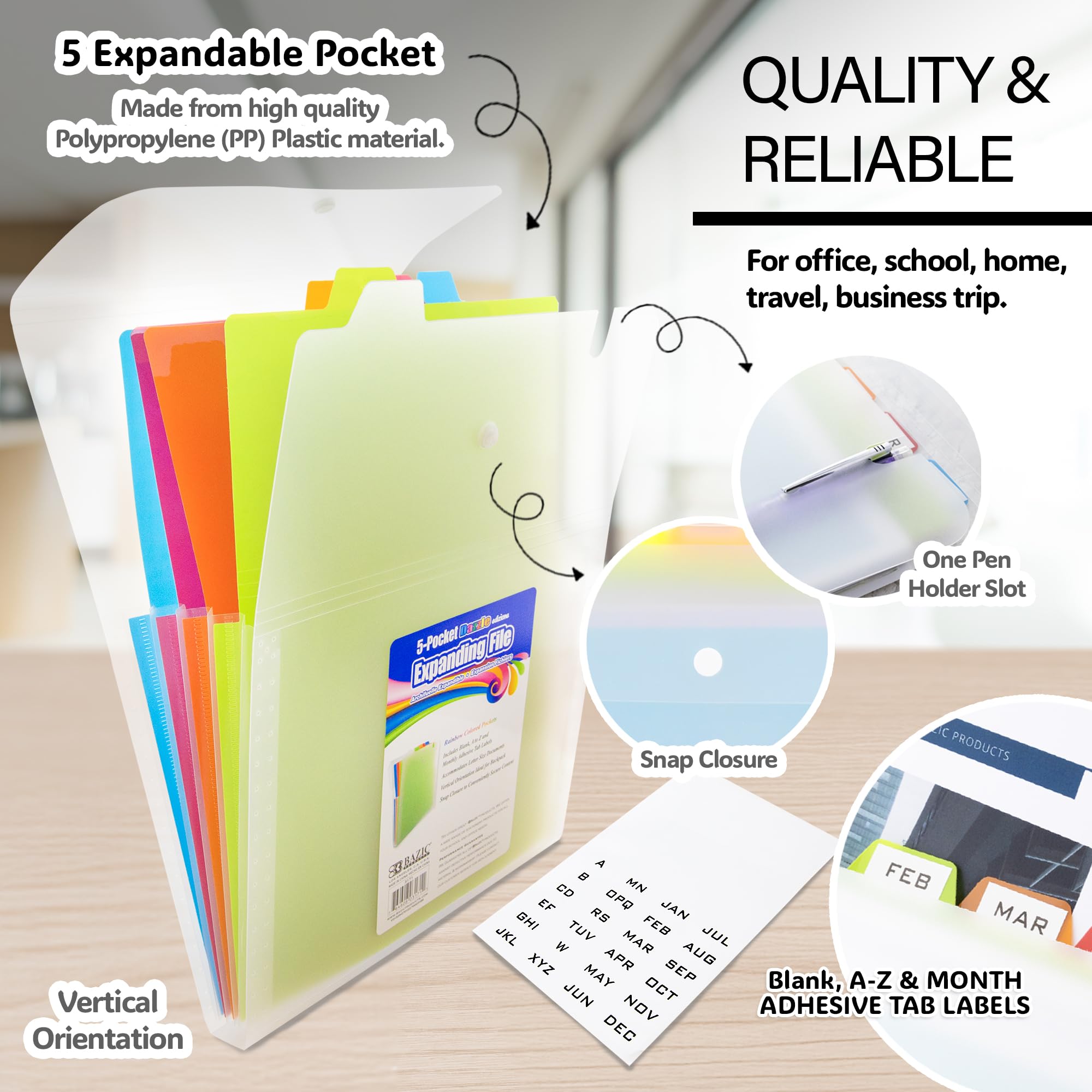Amazon.com : BAZIC Products 5-Pocket Poly Expanding File, Letter